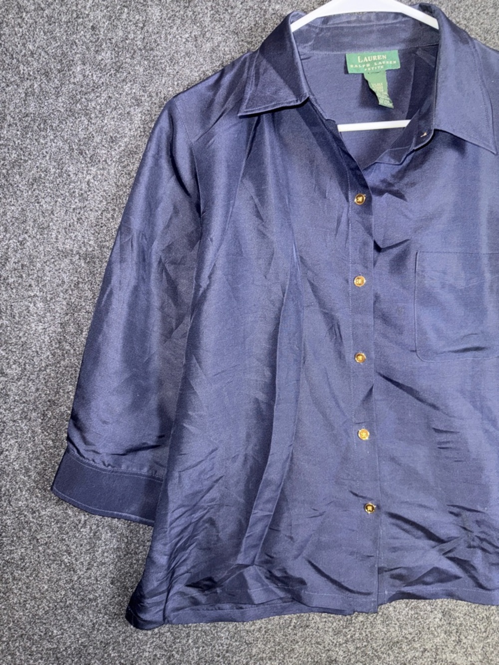 Lauren Ralph Lauren 100% Silk Navy Shirt with Gold Buttons Medium - Picture 5 of 6